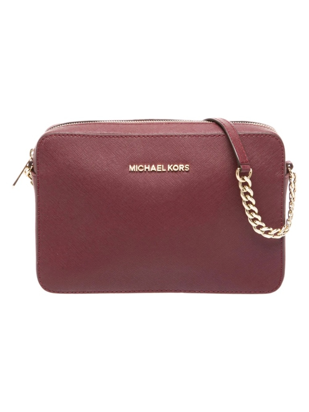 NWT Michael Kors Jet Set Large Oxblood Saffiano Leather Crossbody Gold Hardware